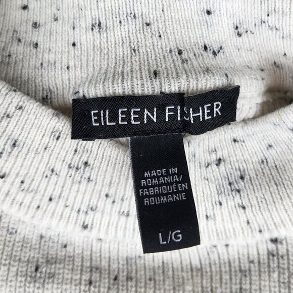 Eileen Fisher Organic Cotton Speckle Boxy Crewneck Tunic Sweater sz L - Picture 9 of 10